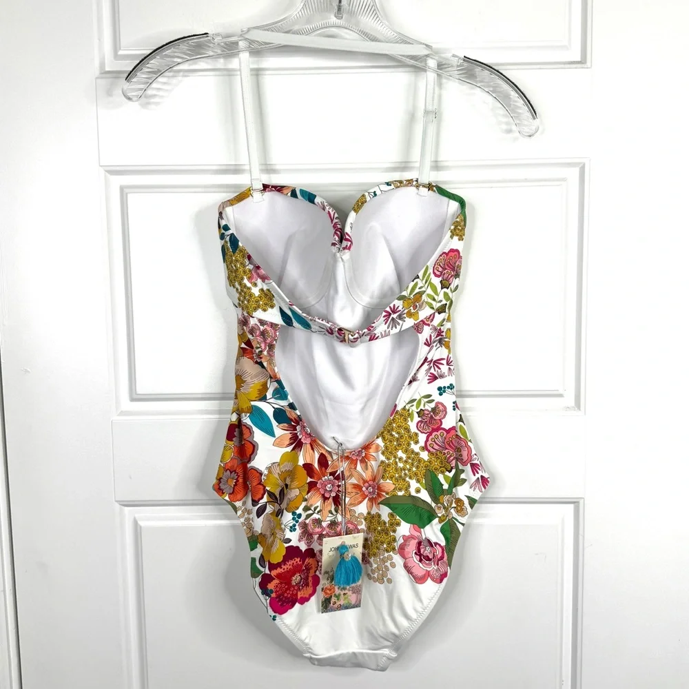 JOHNNY WAS Millo Twist Bra One Piece Swimsuit NEW Size S White Boho Floral